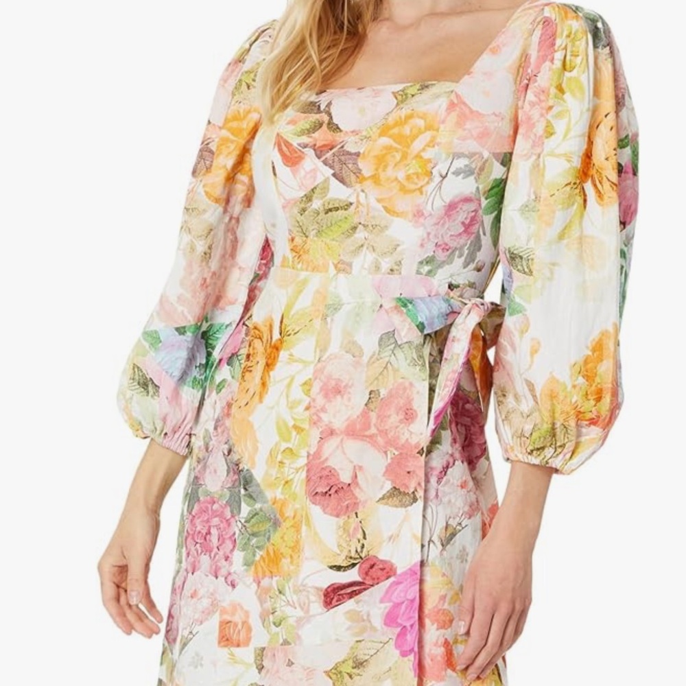 Vince Camuto NWT Floral Print Square Neck 3/4 Sleeve Mini Dress